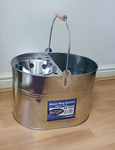 Industrial Galvanized Steel Metal Mop Bucket 13L litres Large Galvanised Reinforced Heavy Duty Thick Metal Steel Mop Bucket for Home Office General Cleaning