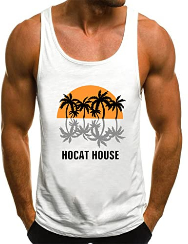 HOTCAT Tank Top Herren Tanktop Tankshirt T-Shirt mit Print Unterhemden Ärmellos Weste Muskelshirt Tank top Herren Sommer Print Palmen Beach