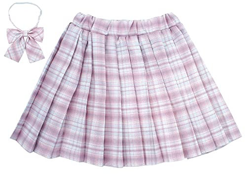 Maeau Jupe Plissée Écossaise Enfant Fille Jupe à Carreaux Courte Mini Kilt Tartan Jupe Évasée École de Ecoliere Patineuse Tennis Collège et Jupes-Shorts Coton Taille Elastique Rose 13-14 Ans 170