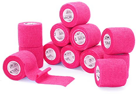 OK TAPE Selbstklebende Verband Elastische Binde Handgelenk Bandag Tierische Bandagen, 12 Rollen, 5cm x 4.5m,Rosa