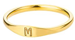 HIJONES Damen Edelstahl Ring mit Buchstaben Siegelring Alphabet Initialenring Stapelbares Einfaches Statement Ehering Gold M Größe 54