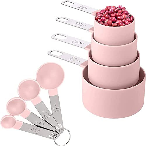 Lot de 8 cuillères à mesurer avec poignées en acier inoxydable Rose