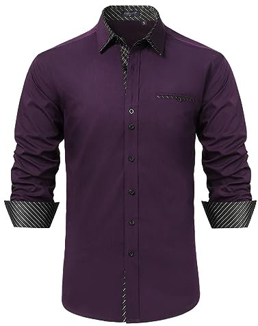 Enlision Camicia Uomo Manica Lunga Camicie Casual Shirt Camicie Slim Fit Camicia Viola 3XL