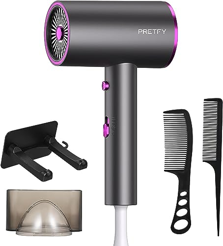 Pretfy Föhn Ionen Haartrockner,2000W Profi Fön Reisefön mit 3 Hitze-Einstellungen,Kaltlufttaste,mit Konzentrator,Halter,Kamm(Grau)