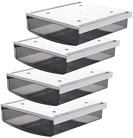 TUKA 4X 3,5L Unterschreibtisch-Schubladen 24x21x8cm, Selbstklebende Schubladen, Versteckte Unterbauschublade Aufbewahrungsbox unter Schreibtisch, Utensilien Stiftebox Schwarz 4er Set TKD8605