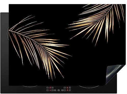 KitchenYeah© Copri Piano Cottura 75x52 cm Coprifornelli Tappetino per Induzione Fornello Tutto per la Cucina Foglie - Piante - Oro - Nero - Lusso