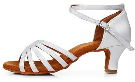 Rosefinch Latin Dance Shoes for Women Professional Dance Shoes Ballroom Party Salsa Dance Practice Performance Shoes White 5cm 3.5' Size