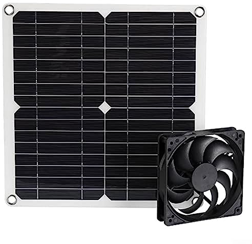 RANRAO 12W 16V Solarbetriebener Abluftventilator, Solarbetriebener Mini-Lüfter im Freien, Wasserdichtes Solar Panel Gewächshaus Ventilator für kleine Hühnerställe, Schuppen, Haustier Häuser