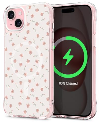 CYRILL von Spigen UltraSheer Mag [Print to Made] Blumen Muster Magnetisch Hülle Kompatibel mit iPhone 15 (2023) - Ditsy Coral
