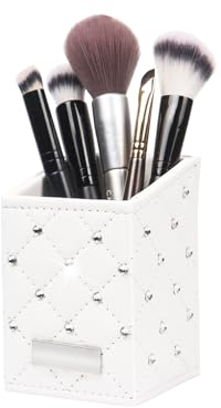 Nwvuop Makeup Brush Holder Leather Make up Brush Storage Cosmetic Storage Organizer for Women and Girls, White