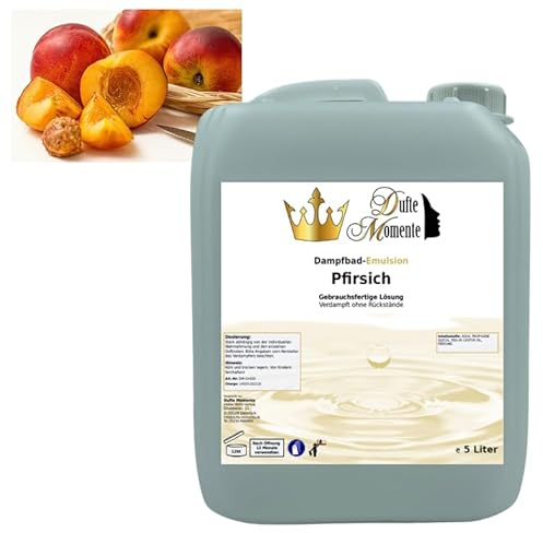 Dufte Momente | Dampfbad Emulsion 5 Liter Pfirsich | geprüfte Qualität | mit naturreinen und natürlichen ätherischen Ölen | gebrauchsfertig | vegan und ohne Tierversuche