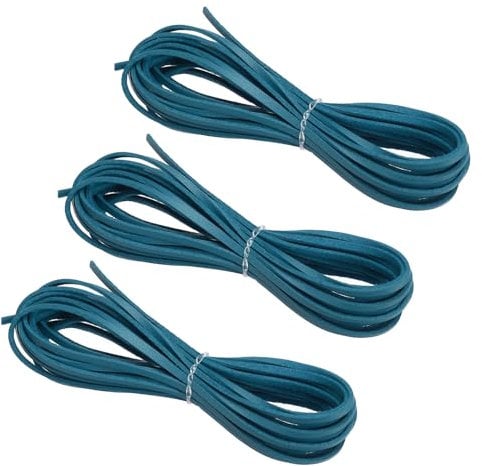 PATIKIL Faux Suede Leather Cord, 3 Rolls 3mm x 5.5 Yards Flat Synthetic Leather Strips for Necklace Bracelet Jewelry Beading DIY Crafts, Light Blue (Total 16.5 Yards)