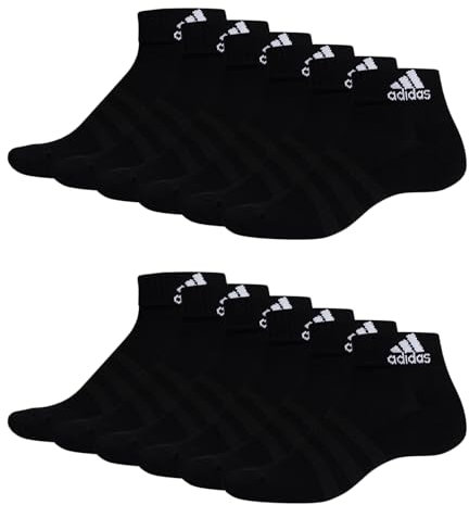 adidas Unisex Herren Damen Socken Sportsocken Cushioned Quartersocken 6 Paar, Farbe:Schwarz, Größe:43-45, Artikel:- black