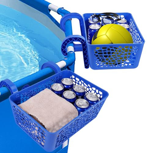 Esjay Poolside Storage Basket, Pool Accessories for Above Pools, Pool Cup Drink Holders, for Steel Round or Oval Frame Pools with 2.8 inches or less Top Bar