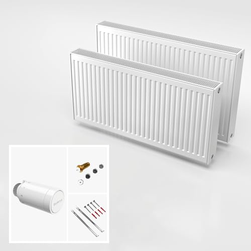 DESIGNO Universalheizkörper Kompakt & Ventilheizkörper Typ 22 -BH-600 x BL-2000 | inkl. Buderus Thermostatkopf - Ventil - Montagezubehör | Wärmeleistung 3.508 Watt