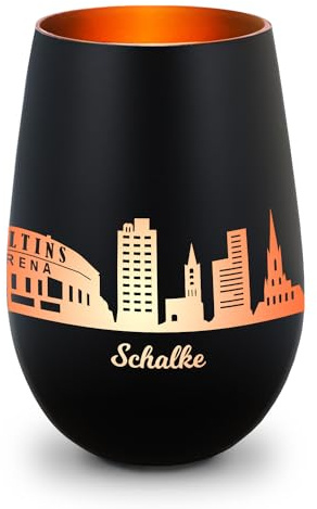 GRAVURZEILE Deko Windlicht aus Glas mit Gravur - Skyline Schalke - Hochwertige 360° Lasergravur - Dekoratives Geschenk als Andenken, Souvenir oder für Sammler zum Geburtstag - Farbe: Schwarz/Bronze
