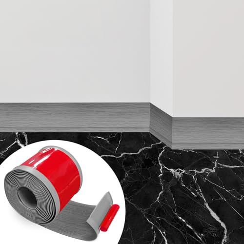 Rodapies Autoadhesivo, Rodapie PVC, Rodapies Autoadhesivo 10 cm * 3 metros, Tira de Transición Decorativa, Rodapie Adhesivo para Cocina, Baño, Dormitorio, Paredes de Salón, Grano de Madera Gris