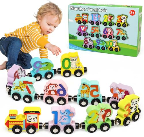 Ballery Hölzerne Tiere Zahl Zug, 11 Pack Holzzug Montessori Magnetzug Set, Montessori Pädagogisches Lernspielzeug, Geschenke für 1 2 3 4 5 Jahre alt Mädchen Jungen