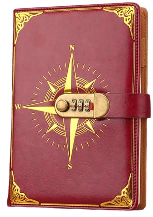 harayaa Tagebuch mit Schloss, A5 PU-Tagebuch mit Schloss, 400 Seiten, Vintage-Design, Tagebuch mit Schloss, passwortgeschütztes Notizbuch, Rot