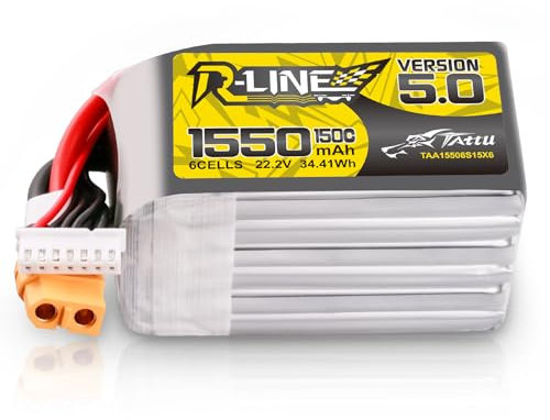 Tattu 6S LiPo Akku 1550mAh 22.2V 150C 6S Batterie mit XT60 Stecker Rline Series für Professional FPV Racing competitions