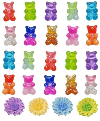 24 Stück Niedlich Schuhe Charms, Bunte Harz Schuhdekoration Bär Blumen Charm für CLOG Sandalen und Armband, Party Geschenk für Mädchen Jungen Frauen