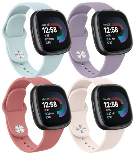 AK 4 Stück Armband für Fitbit Versa 3/4/Sense/Sense 2, Silikon Armbänder Wasserdichtes Sport Uhrenarmband Verstellbares Ersatzarmband