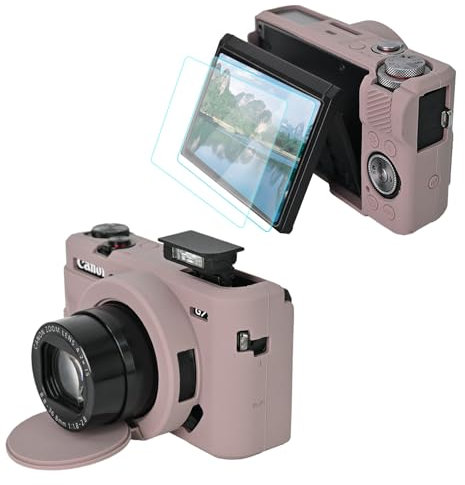 VOVMOEYA Camera Case For Canon Powershot G7 X Mark III With 2PCS Screen Protector, Full Protection Soft G7X III Silicone Case Detachable Lens Cover Protective Cover For Canon G7XIII G7X3-Grey