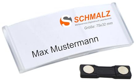 Schmalz® Porte-nom bombé en plastique ABS avec aimant - 75 x 30 mm - Couleurs tendance - Avec aimant - Transparent