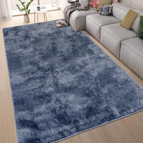 homeart Area Rugs – Soft, Short Pile Monochrome Carpets - Anti-Slip Backing, Machine Washable, Modern Fluffy Rugs for Living Room, Bedroom, Kitchen, Entrance - Navy, 140x200 cm