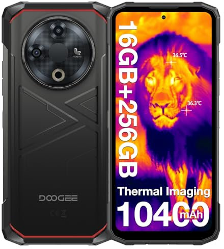 DOOGEE Fire 6 Rugged Smartphone, (2025) Thermal Imaging Rugged Phone Android 14, 10400mAh, 16GB+256GB/2TB Waterproof Phone, 50MP, 6.56 HD+ IPS, 3 Card Slot/Side Fingerprint/Face Unlock/OTG/GPS