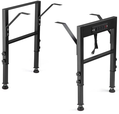 OLBRUS 19.6-Inch Depth Workbench Frame, Height Adjustable 28.5 to 33.8,Set of 4 Metal Table Legs with Floor Protectors & Screws, Heavy Duty Industrial DIY Furniture Legs for Study Desk，Cabinet