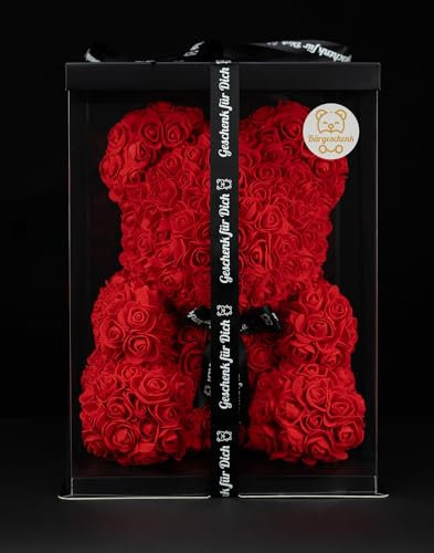 Bärgeschenk Big Classic hellrot Rosen Bär 40cm aus Ewigen Rosen in Geschenkbox