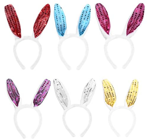 6 Stück Hasenohren Haarreif, Plüsch Osterhasen Ohren für Kinder Erwachsene Osterhasenohren Hasenohren Kostüm Osterhasen Stirnband Ostergeschenke Decor Ostern Party Cosplay (Pailletten)