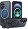 TAURI for iPhone 16 Case with Stand, [Compatible with MagSafe] Military-Grade Protection, [Translucent Matte] Shockproof Magnetic Case for iPhone 16 6.1, Black