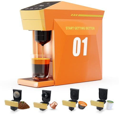 i Cafilas 4 in 1 Einmal-Kaffeemaschine Elektrische Kaffeemaschine Max Kaffeebrüher für gemahlenen Kaffee, kompatibel mit gemahlenem Kaffee & NS-Kapsel 1400W, 800 ml, 26.4x12x30.4 cm, 19 Bar