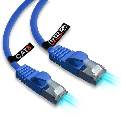rhinocables CAT 8 20m Blue High-Speed Extra Long Ethernet Cable | 40Gbps, 2000Mhz, For Gaming, Streaming & Browsing | Smooth, Uninterrupted Performance | For PS5, Xbox & Routers (Pack of 10)