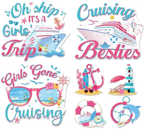Cruise Door Magnets Decorations, 7Pcs Girls Trip Themed Cruise Magnets, Funny Magnetic Door Signs for Ship Cabin Decor
