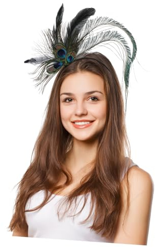 Pfauenfeder Stirnband mit Strass, Vintage Kopfschmuck für Halloween Party
