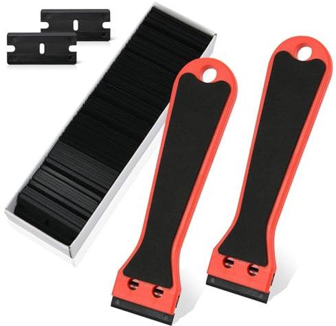 flintronic 2 Pezzi Raschietto Vetroceramica, Rimozione Adesivo in Plastica, con 102 Lame di Ricambio, per Pulizia Per Etichette, Adesivi, Adesivo di Vetro, Decalcomanie, Calafatoio, Tinta Finestr