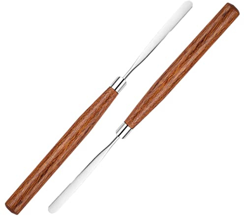 DEARMAMY 2 Stück Make up Spatel Metall Holz Langer Kosmetischer Spachtel Zum Mischen Von Foundation Und Rouge Langlebig Für Makeup Paletten