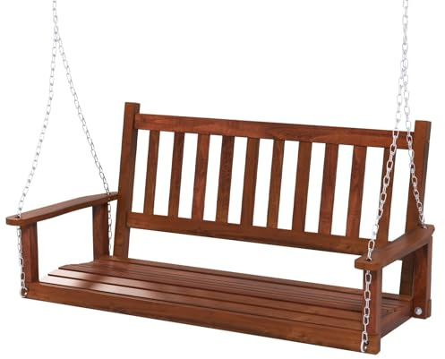 FANTASK 2-Sitzer Hängebank aus Massivholz, Hollywoodschaukel zum Aufhängen, Outdoor-Schaukelbank, Gartenschaukel bis 230 kg belastbar für Terrasse, Garten, Hof & Braun, 136 x 67 x 63 cm