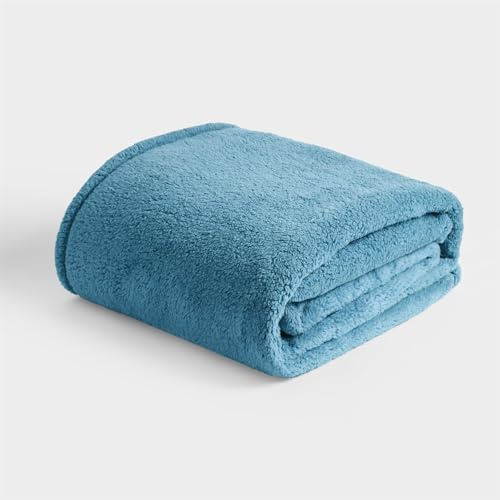 Brentfords Teddy Throws for Sofas Large, Super Soft Warm Cosy Fleece Throw Blanket for Bed Lightweight Plush Fleece Blanket Double Bed Throws, Denim Blue - 150 x 200cm