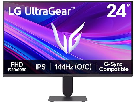 LG 24G411A-B Monitor da gioco IPS Ultragear Full HD (1920 x 1080), 144 Hz (O/C), 1 ms MBR, compatibile con NVIDIA G-Sync, AMD FreeSync, HDR10, HDMI, DisplayPort, supporto sottile, nero