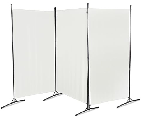 Monucep 260 x 180cm Paravent Raumteiler 3 Teilig klappbar, Freistehend Trennwand, Umkleide Sichtschutz Wand Raumtrenner, Stellwand für innen Outdoor Garten Büros Terrasse, Weiß