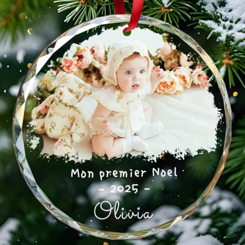 Puzzlo Boule de Noel Personnalisé Bebe, Décoration Noël Sapin Personnalisée | 2026 | pour Mon 1er Noel avec Photo | Cadeau Personnalisé pour Bebe Naissance et Nouveau Né Fille Garçon