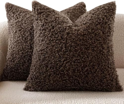 Teddy Fleece Kissenbezüge 40x40 60x60 2er Set Kissenbezug 50x50, Sofa Kissenhüllen Für Dekokissen Dekorative Zierkissen -hüllen, Kissen Bezug Vielseitig Einsetzbar(Chocolate brown,40x40 cm Set of 2)