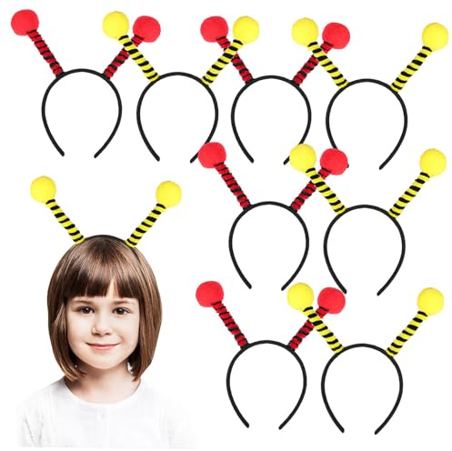IWOWHERO 10 pièces Lot de Serre-têtes Abeille avec Antennes Fluffy pour Garçon Fille et Adultes Accessoires de Costume Halloween Cosplay Bandeaux Tissu Jaune et Noir Rouge et Noir