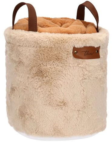 THUN - Set cesto e plaid, caramello-plaid 120x160 cm