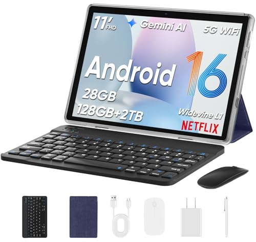 2025 Upgraded Android 16 Tablet, 11 Inch Android Tablets, 24GB+128GB+1TB Expansion, Support Face Unlock + 18W Fast Charge, Octa-Core CPU, Dual WiFi, Dual Cameras, Battery