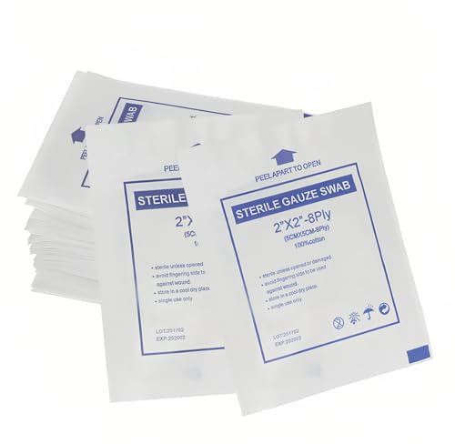 50 Piezas Gasas Estériles 5 x 5 cm, compresas de Gasa no tejidas, gasas sin tejer para el Cuidado de Heridas Apósitos